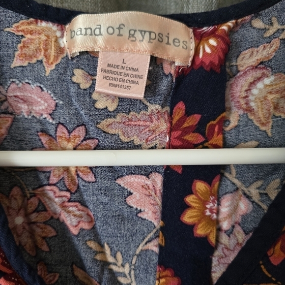Band of Gypsies Cropped Top Womens Large Floral Flare Short Sleeve Open Back Tie - Picture 5 of 6